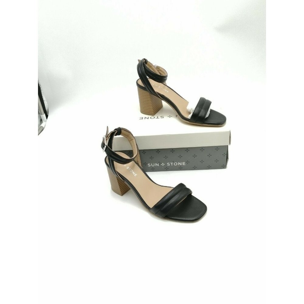 Sun + Stone Seffie Square Toe Dress Sandals Black Women's US 7M New